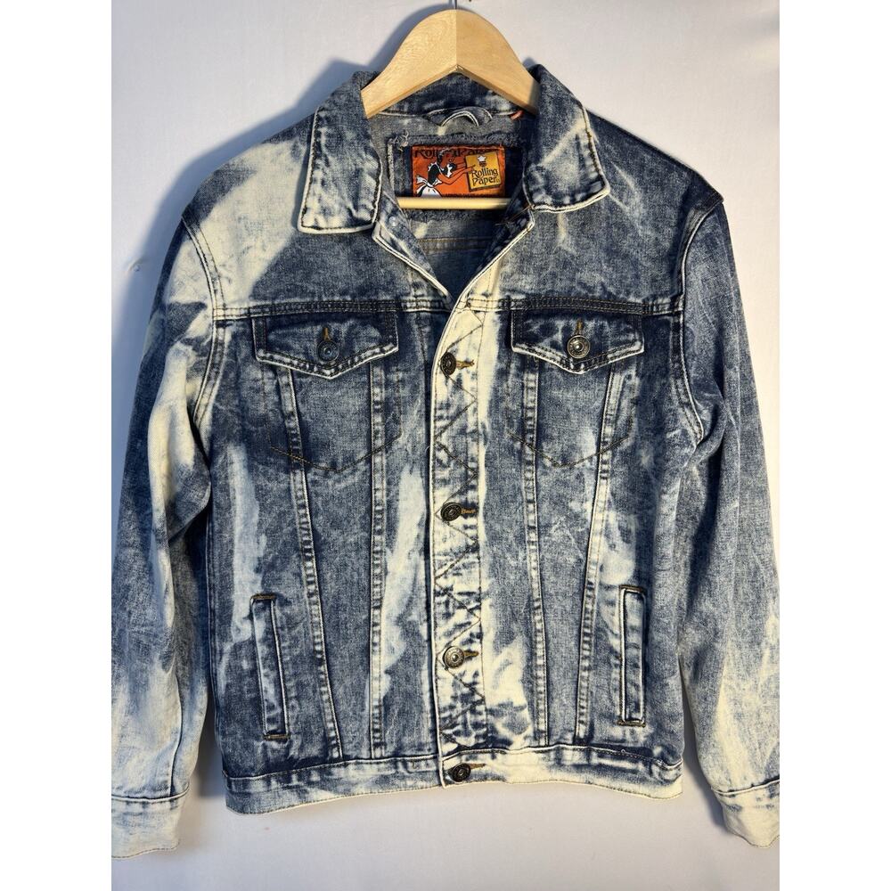 Rolling Paper Bleached Denim Jacket Acid‎ Wash Trucker Women Small Y2K